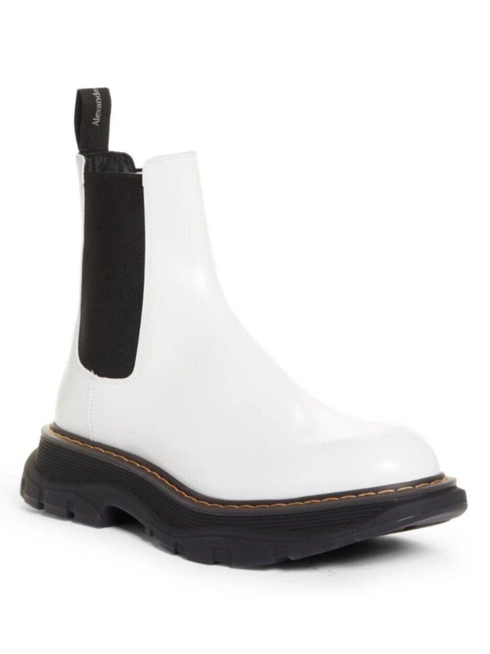 Alexander McQueen Men's Tread Chelsea Ankle Boots White Leather Size 42 D / US 9
